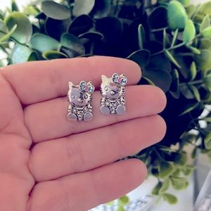 Hello Kitty Pink and Blue crystal sparkly stud silvertone earrings .75” length